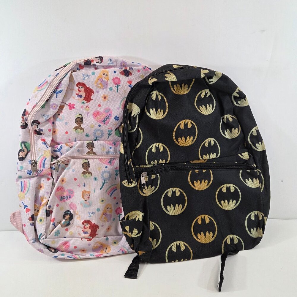 Kids Backpack Bundle DC Batman + Disney Princess Fast Forward Designs NWT